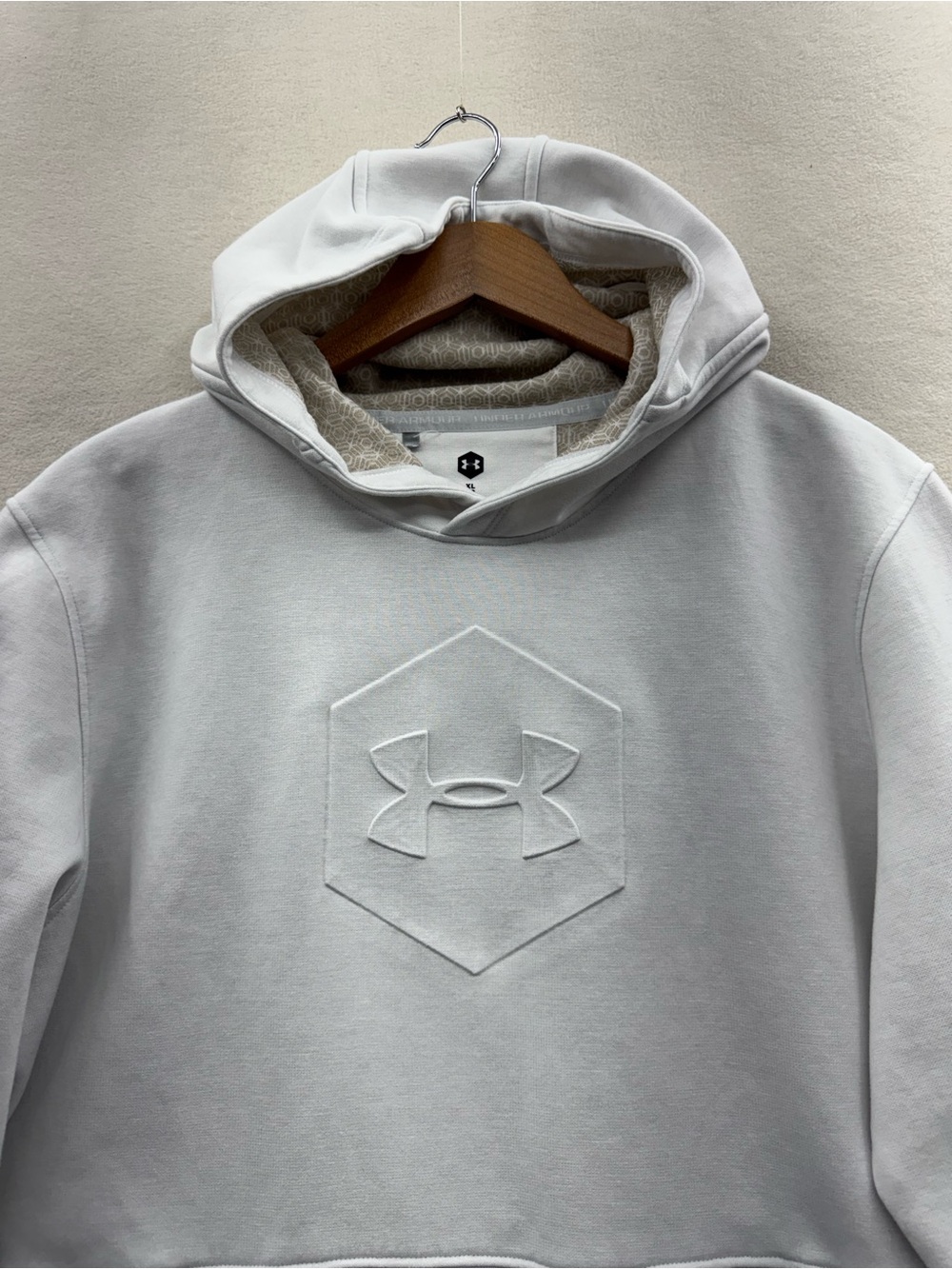 Under Armour Men’s XL Celliant Cotton Fleece Hoodie White Grey - Picture 3 of 8